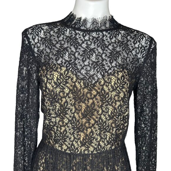 SAYLOR Amity Black Lace Long Sleeve Back Cutout Mini Dress Mock Neck M ($265) - Picture 6 of 13